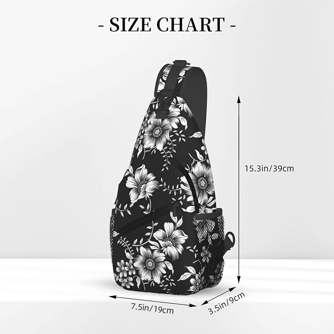 Black White Flowers Crossbody Sling Bag - Image 2