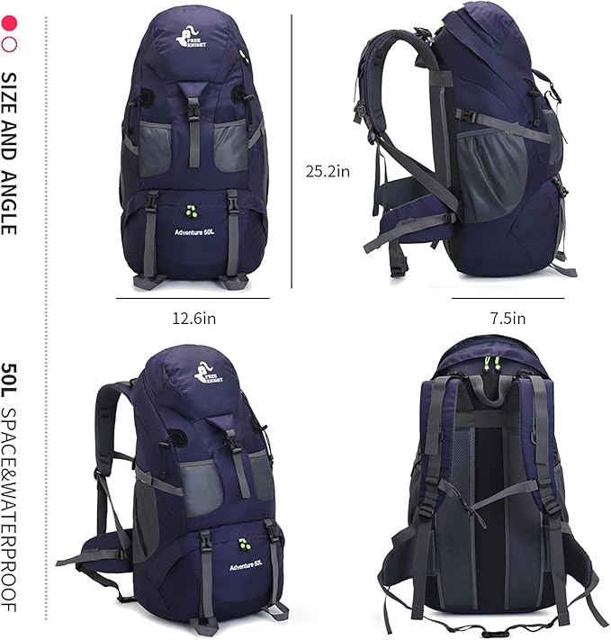 Bseash 50L Hiking Backpack, Water Resistant Lightweight Outdoor Sport Daypack - Image 2