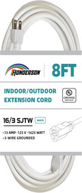 Indoor Outdoor Extension Cord Weatherproof, UL Certified, 16 Gauge 8FT White 3 by HONDERSON