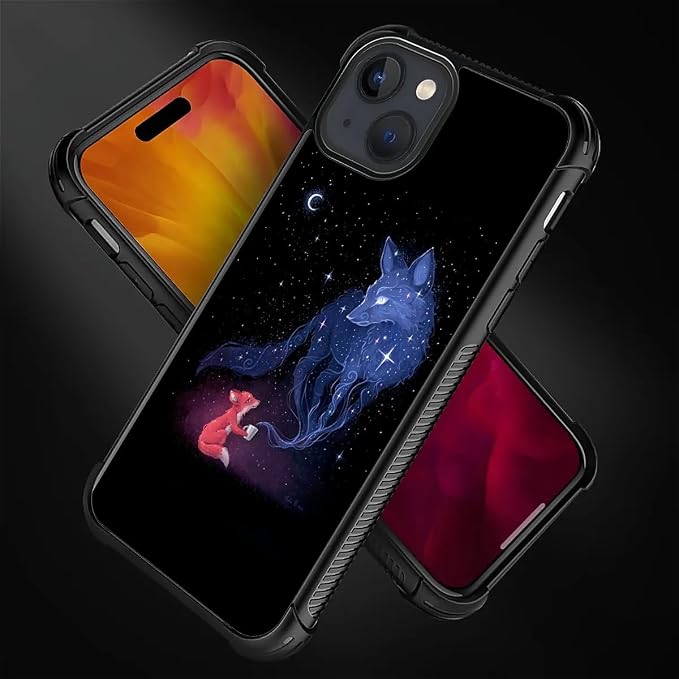 for iPhone 15 Plus Case, Galaxy Fox Wolf Pattern Graphic Design Girl Boy Soft - Image 4