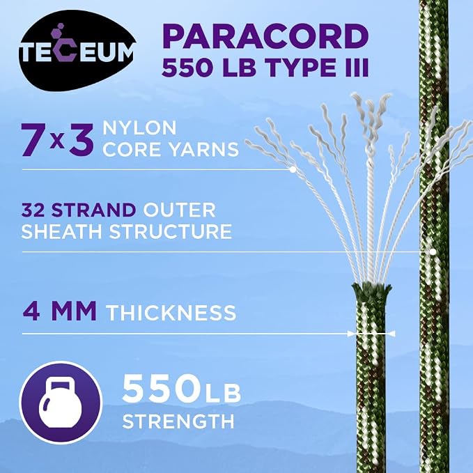 TECEUM Reflective Paracord Rope 1000 – 1000ft/200ft/100ft/50ft – 40+ Colors – - Image 2