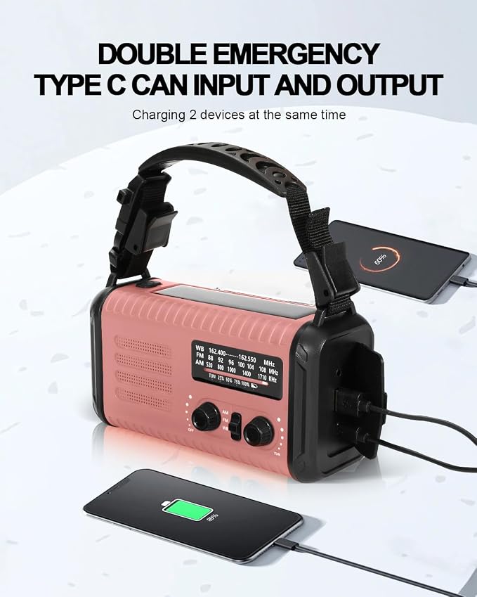 Emergency Crank Radio, 20000mAh / 74000mWh Solar Hand Crank Weather Radio - Image 7