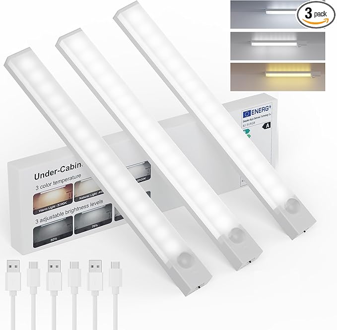 Under Cabinet Lighting 12 Inch 3-Pack, Rechargeable Motion Sensor Light Indoor by Unknown