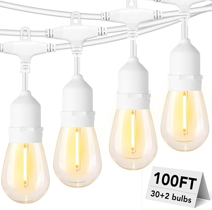 SUFEIMAS 100FT White Outdoor String Lights, IP65 Waterproof 30+2 Plastic LED by SUFEIMAS