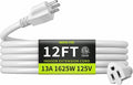 16/3 White Extension Cord 12 FT, Indoor Extension Cord by Seeklyze