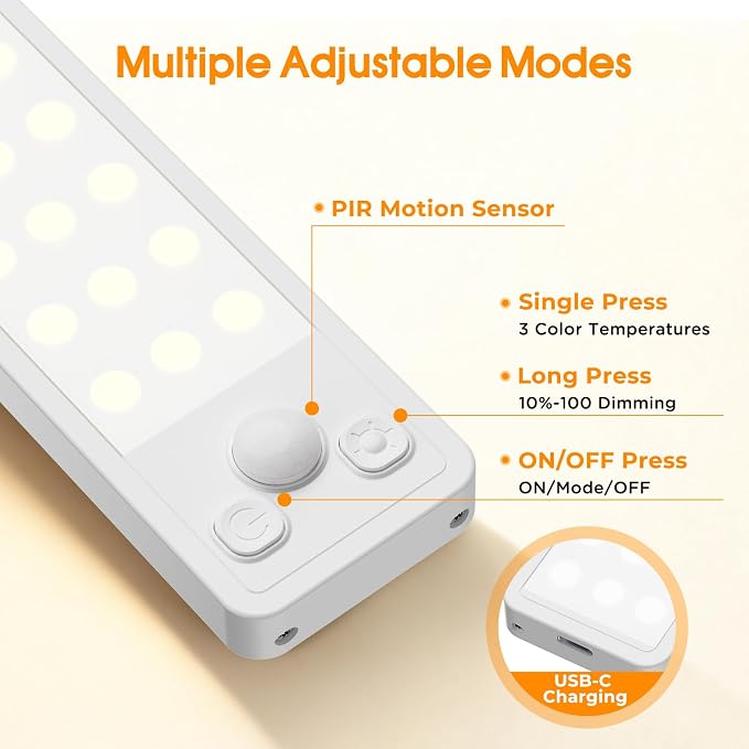 Under Cabinet Rechargeable Dimmable Lighting: 3 Color Temperature Motion Sensor - Image 9