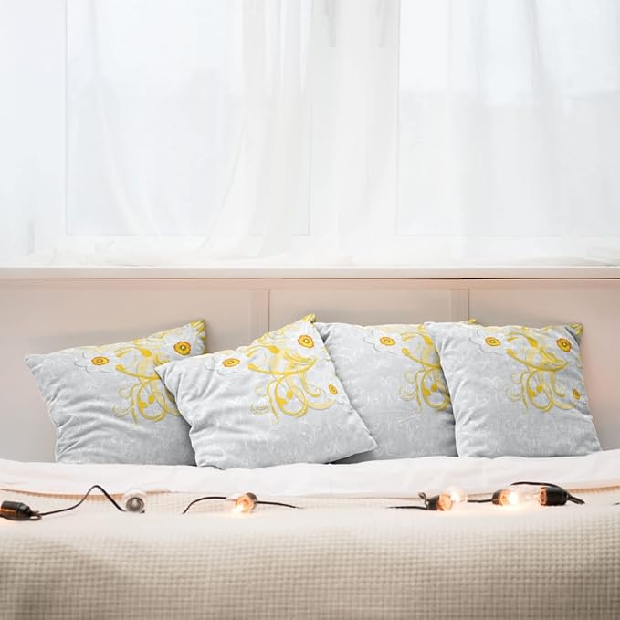 Ambesonne Daffodil Throw Pillow Cushion Case Pack of 4, Daffodils on Ornate - Image 5