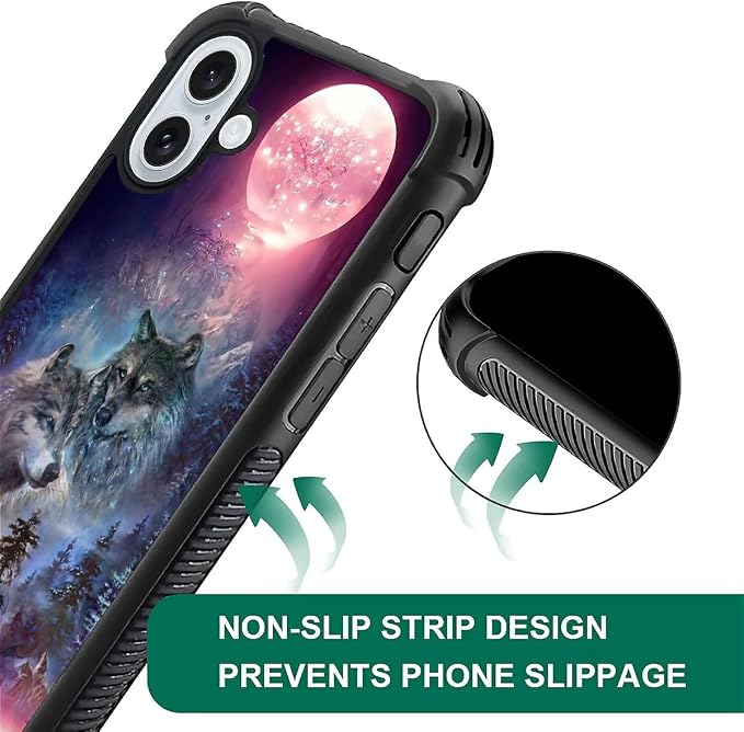 for iPhone 16 Plus Case, Star Two Wolfs Howling Pattern Graphic Design Girl Boy - Image 6