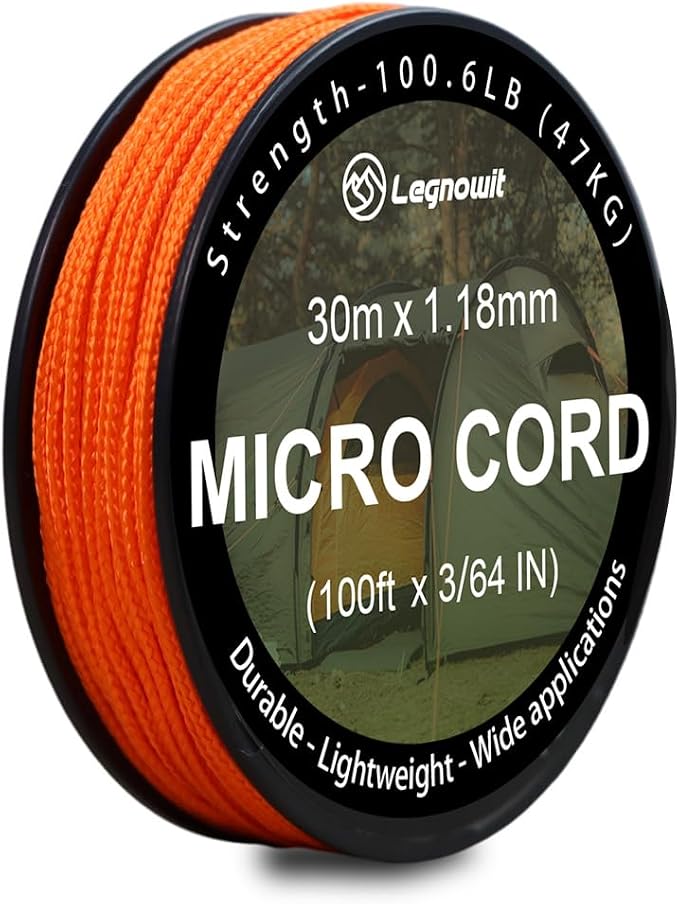 Micro Paracord, 1.18mm x 100ft Thin Mini Utility Braided Small Paracord by Legowitoutdoor