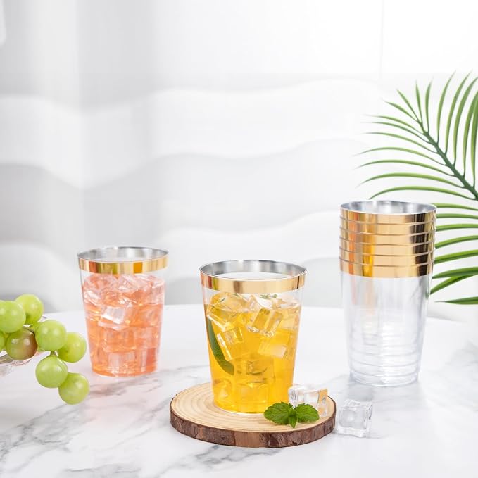 I00000 60PCS Gold Plastic Cups, 10 oz Clear Disposable Cups - Image 9