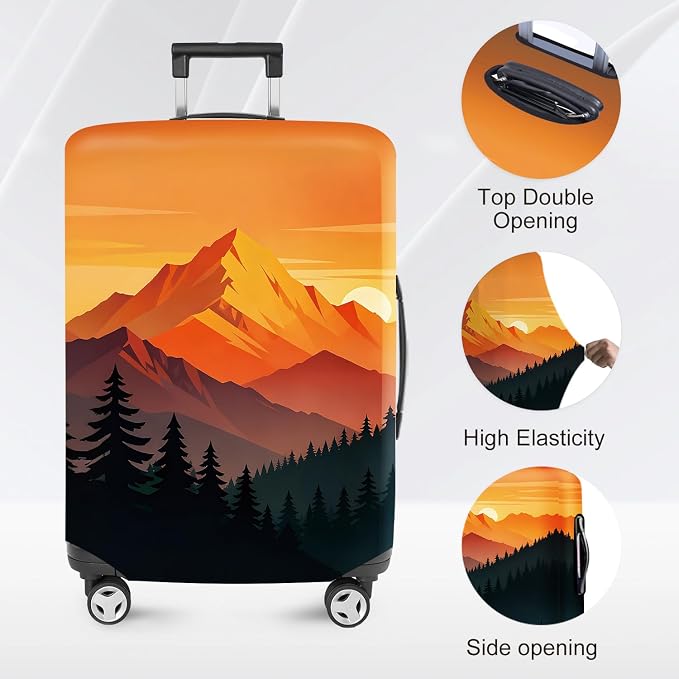 Retro Mountain Landscape Sunset Travel Luggage Cover -Stretchable Airplane - Image 2