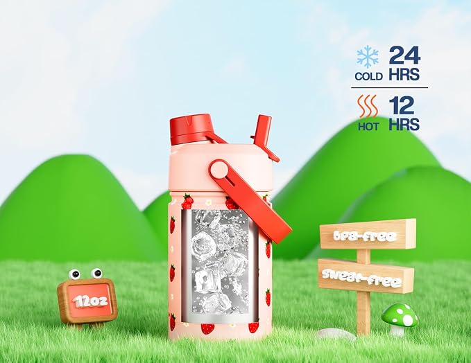 12 oz Kids Metal Water Bottle: 2-in-1 Straw Spout Lid, Spill-Proof, Easy Clean - Image 5