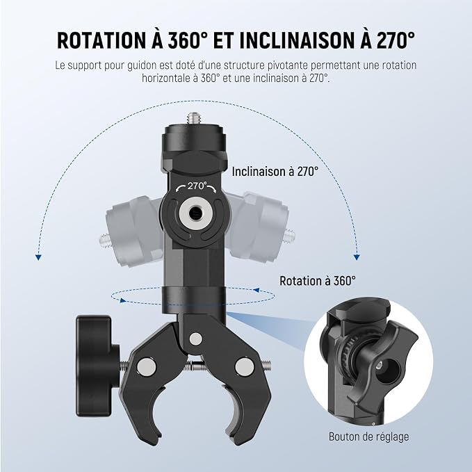 NEEWER Motorcycle Bike Handlebar Clamp Mount, Heavy Duty Clip Holder, 1/4" - Image 3