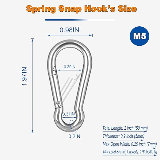 60PCS M5 Heavy Duty Carabiner Clip, 2Inch Snap Hook Quick Link Small Carabiner - Image 2