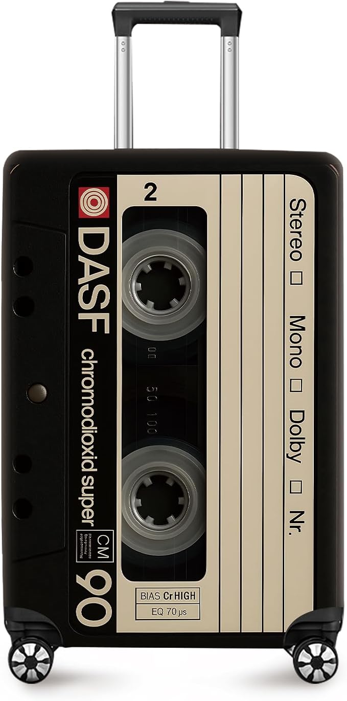 ANNA QUEEN Retro Cassette Tape Luggage Cover, Vintage Music Design Suitcase by ANNAQUEEN