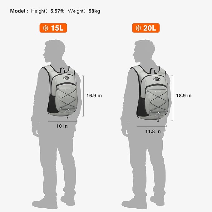 Ultra-Light Soft Daypack 15L/20L, Cushioned Breathable Back Panel Backpack - Image 5
