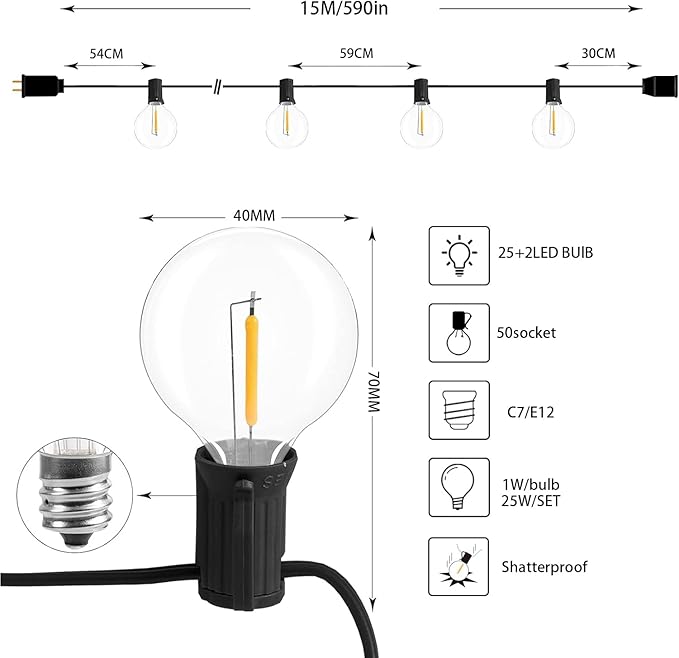 50FT LED Outdoor String Lights - Image 4