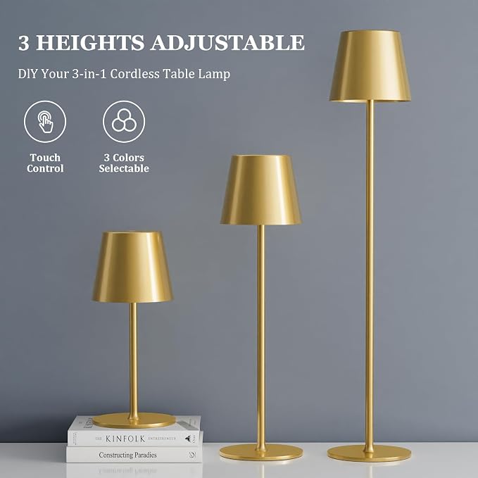 Kakanuo 20" Cordless Table Lamp Rechargeable Gold - Image 3
