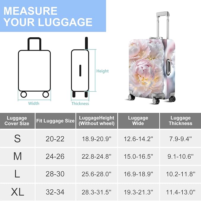 ANNA QUEEN Pink Peony Flower Luggage Cover, Stretchable Suitcase Protector - Image 7
