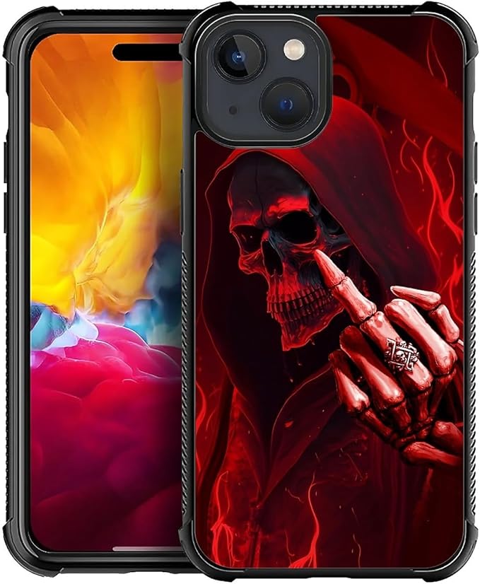 for iPhone 15 Case, Gestures Funny Skull Pattern Graphic Design Girl Boy Soft by FKBRCL4U