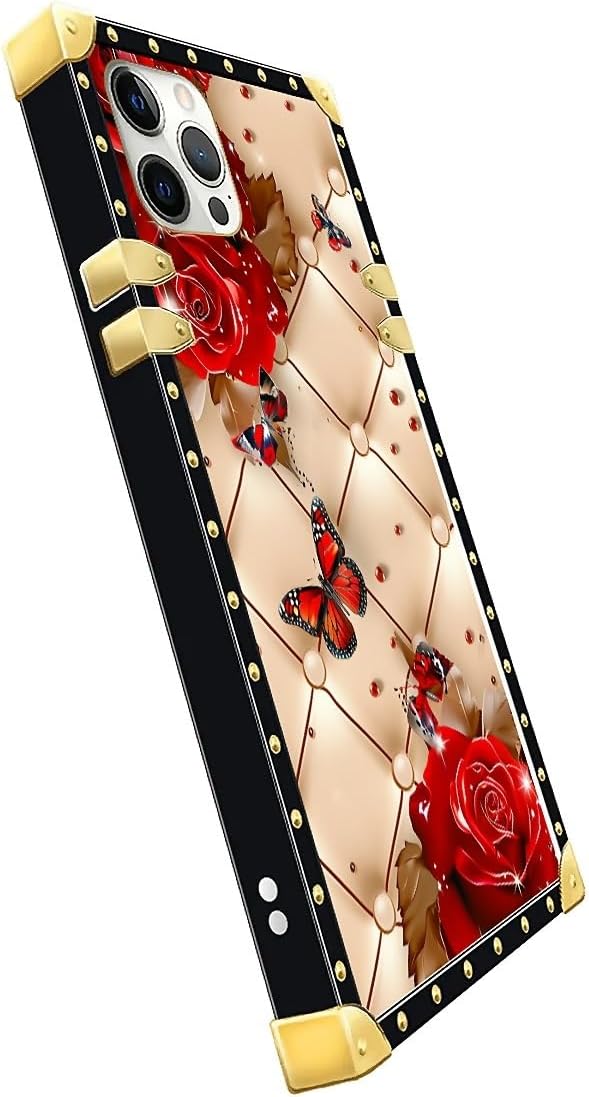 Compatible with iPhone 11 Pro Max Case, Shining Red Rose Butterfly Leather - Image 4