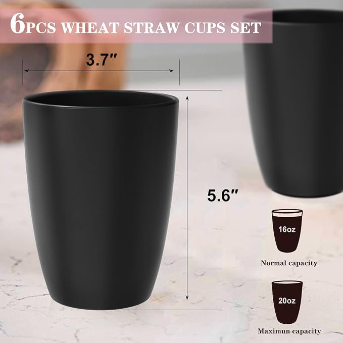 Homienly Kitchen Cups 20oz Wheat Straw Cups-6 pcs Lightweight cups Unbreakable - Image 2