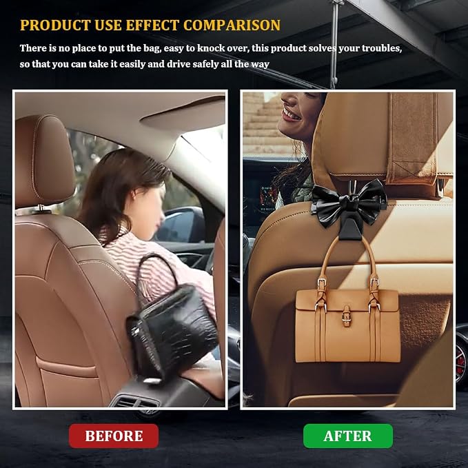 2PCS Car Hooks for Purses and Bags, Cute Bow Car Seat Headrest Hook, Car - Image 3