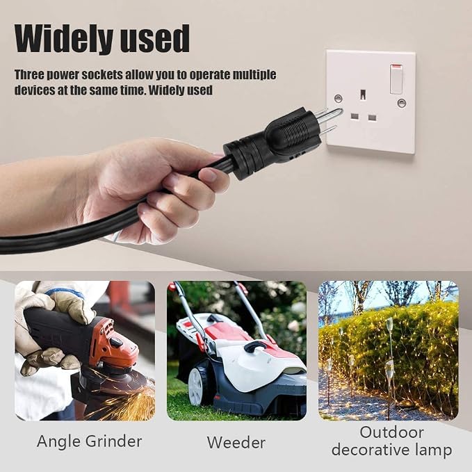 1 FT 12/3 Outdoor Extension Cord, Heavy Duty 3-Outlet SJTW Indoor/Outdoor - Image 4