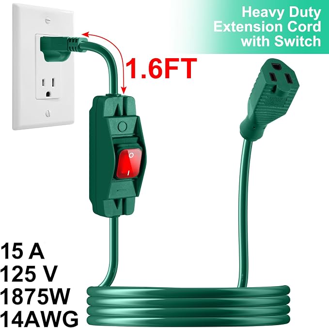 Outdoor Waterproof On/Off Switch Extension Cord, Heavy Duty 125v/250v Black - Image 3