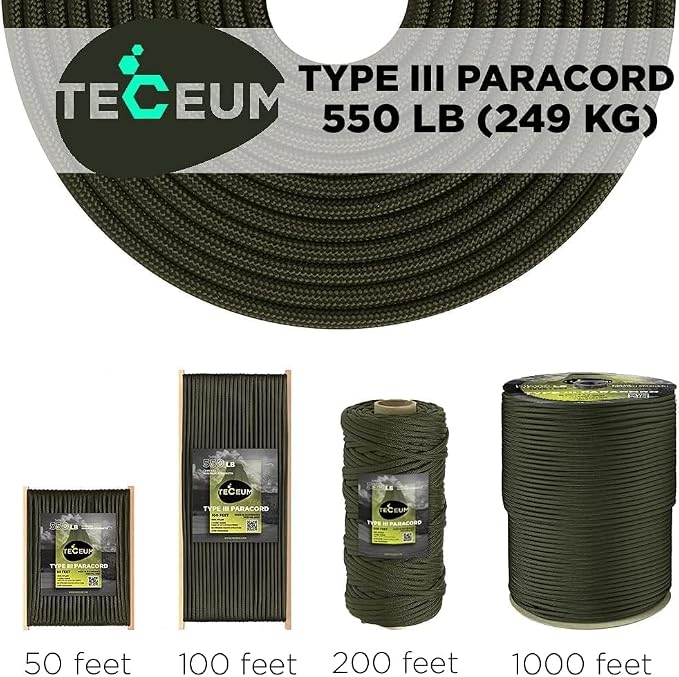 TECEUM 5/32" Paracord Rope 1000 – 1000ft / 200ft / 100ft / 50ft – Tactical - Image 9