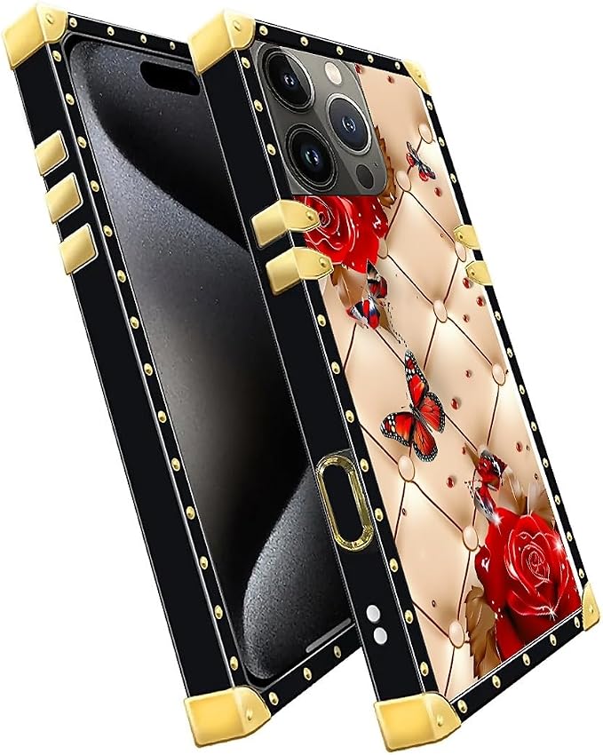 Compatible with iPhone 16 Pro Max Case, Shining Red Rose Butterfly Leather - Image 3