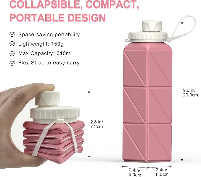BEAUTAIL Collapsible Water Bottles 20.6oz 2 Pack, Silicone Foldable Portable - Image 3