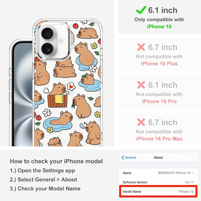 MOSNOVO for iPhone 16 Case, Shockproof Military-Grade Protection 6.6ft Drop - Image 2