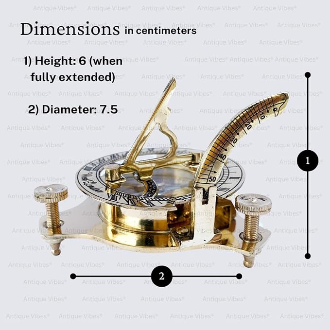 Vintage Brass Sundial Compass, Antique Style Maritime Navigation Instrument - Image 4