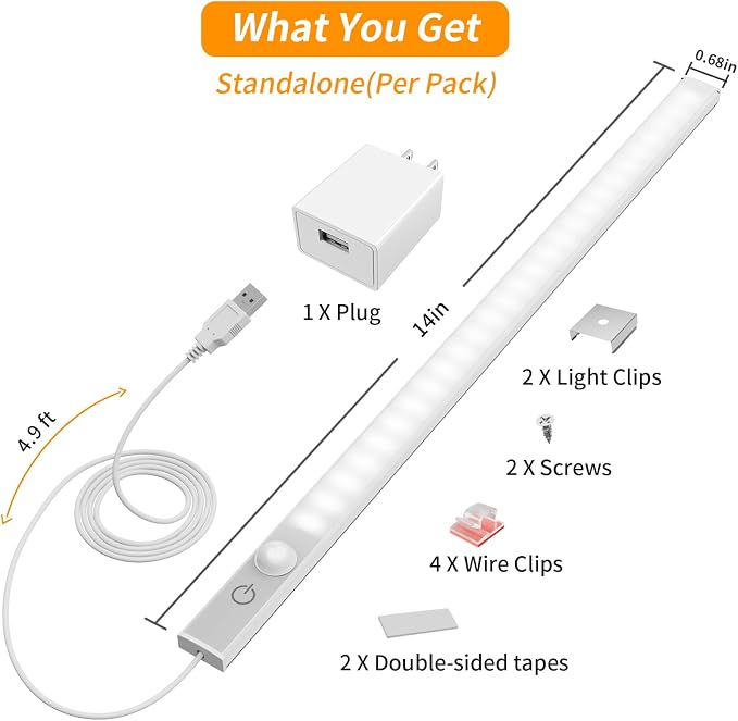 14" Slim USB Plug-in LED Motion Sensor Light Indoor, Bright & Dimmable Under - Image 5
