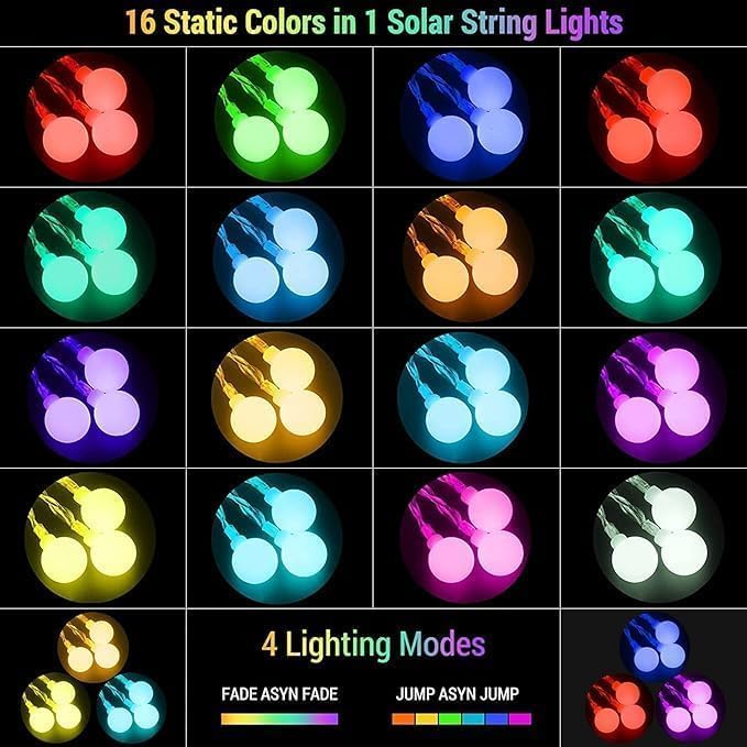 XEWEA Solar String Lights Outdoor, 16Colors 66LED 39Ft Waterproof Outdoor - Image 2