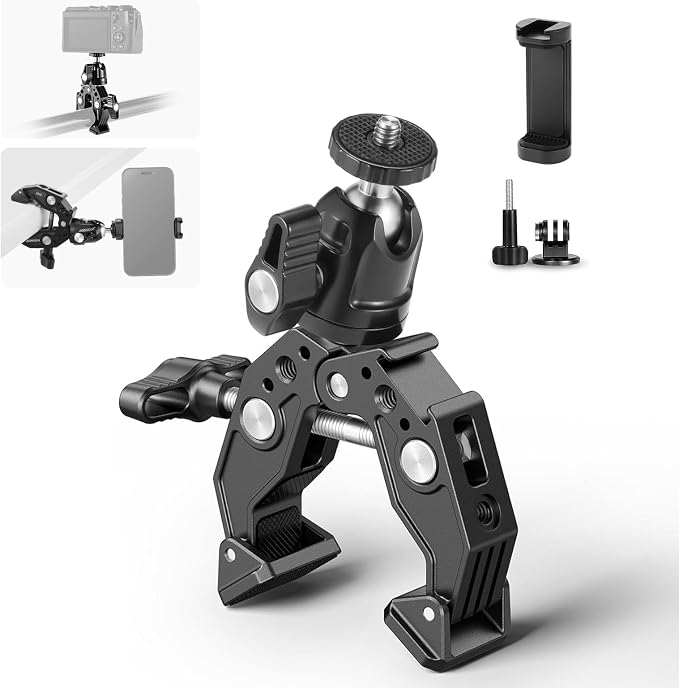 Neewer Super Clamp with Ballhead, Cold Shoe, Phone Holder and Action Camera by Neewer
