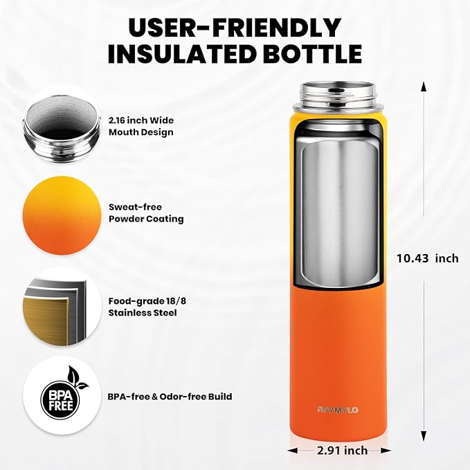 RAYMYLO Insulated Water Bottle 24oz, Triple Wall Vacuum Stainless Steel - Image 5