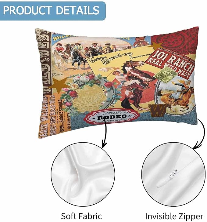Cowgirls Wild West Pillow Covers 12 X 20 Far East Rodeo Round Up Win Ride Horse - Image 3