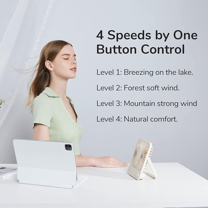 JISULIFE Desk Fan Battery Rechargeable, 4500mAh 180°Foldable Portable Personal - Image 2