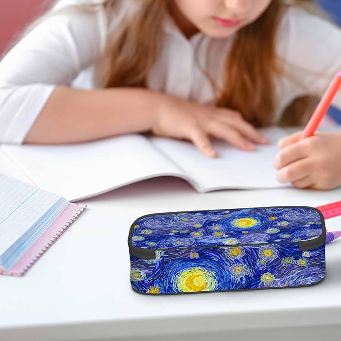Blue Sky Pencil Bag Glowing Moon Starry Sky Abstract Painting Big Capacity - Image 5