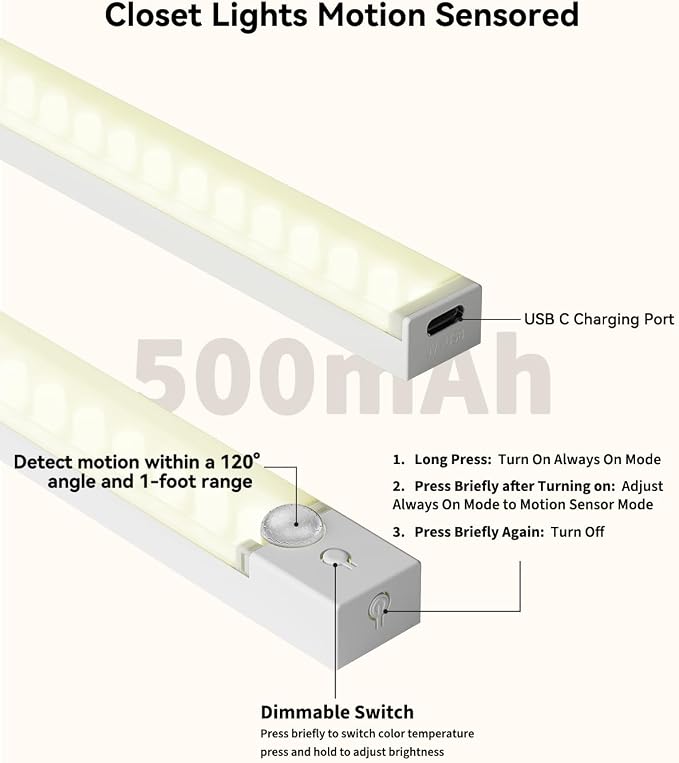 Under Cabinet Lighting 8 Inch 6-Pack, Rechargeable Motion Sensor Light Indoor - Image 5