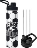 Soccer Water Bottle, 24 oz Insulated Stainless Steel Sports Bottle by mininoo