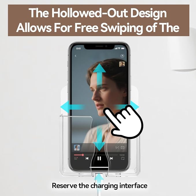 2 Pcs Clear Wall Mount Phone Holders, Self Adhesive Plastic Stand, Compatible - Image 6