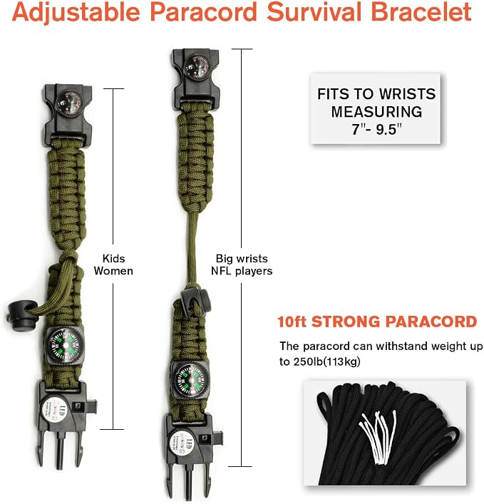20 in 1 Survival Paracord Bracelet Adjustable Gear Kit - Image 4
