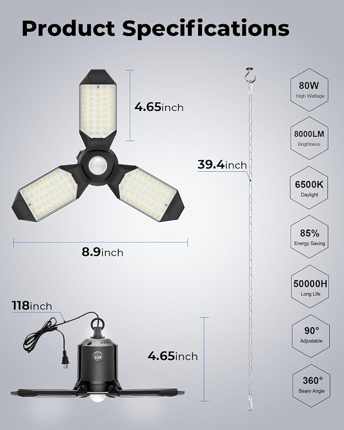 toberich 4 Pack Plug in Motion Sensor Garage Light - Image 7