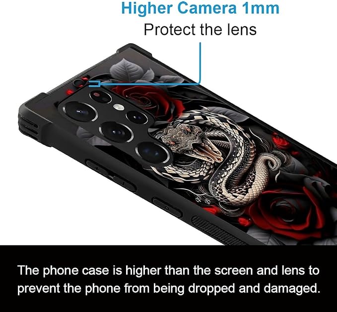 for Samsung Galaxy S23 Ultra Case, Entwined Rose Snake Pattern Graphic Design - Image 2