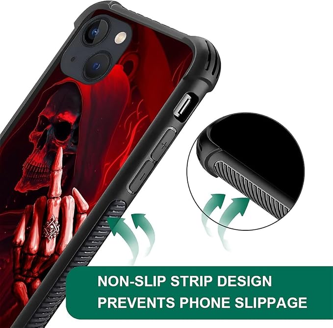 for iPhone 13 Case, Gestures Funny Skull Pattern Graphic Design Girl Boy Soft - Image 4