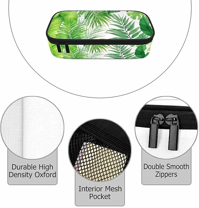 Palm Leaves Pencil Case Green Tropical Plant Pencil Bag Pen Markers Pouch - Image 3