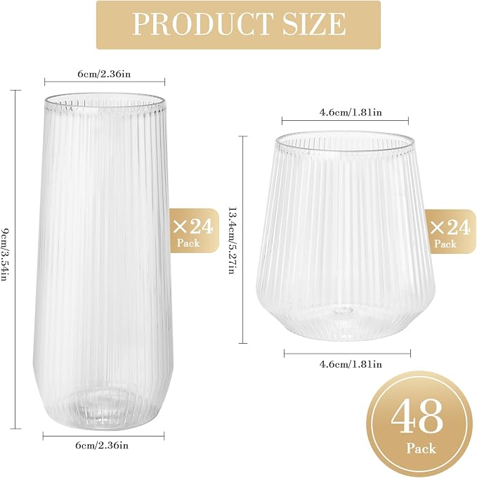 48 Pack Plastic Glasses – 24 x 9oz Stemless Champagne Flutes & 24 x 12oz - Image 6